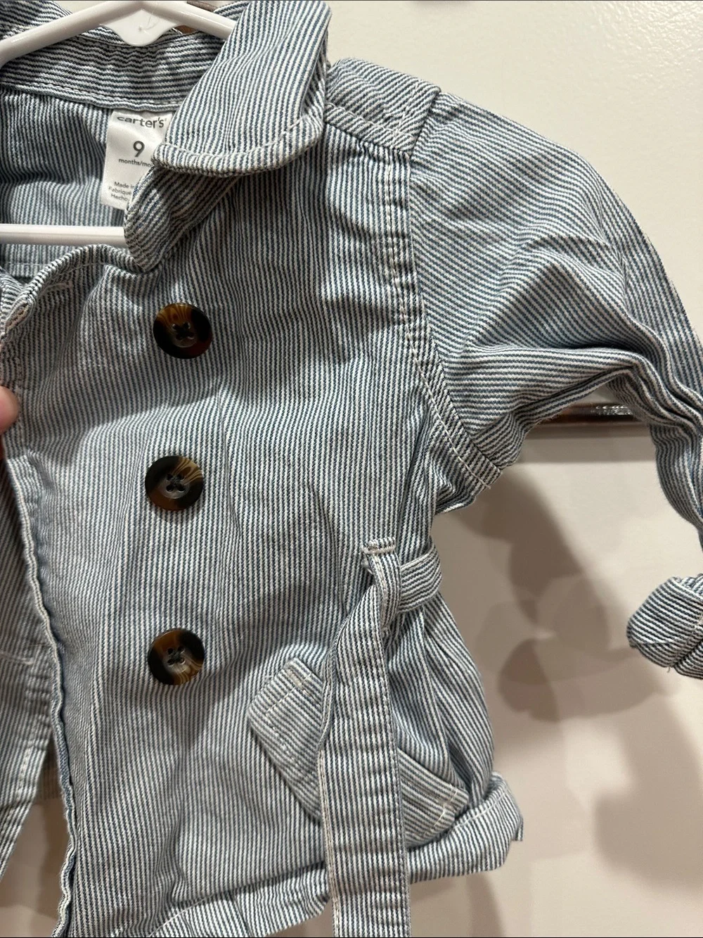Carter's Light Blue and White Striped Kids Pea Coat